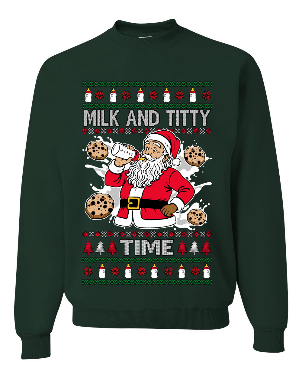 Milk And Titty Time, Unisex Ugly Christmas Sweater Crewneck Sweatshirts