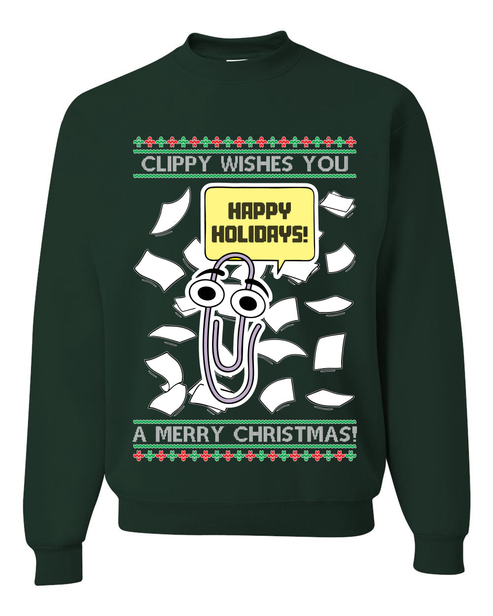 Clippy Wishes You A Merry Christmas Office Assistant, Unisex Ugly Christmas Sweater, Crewneck Sweatshirts