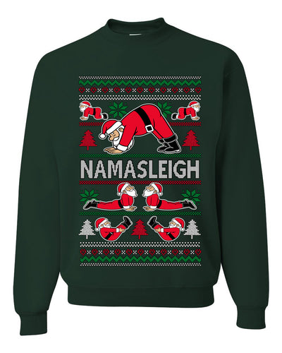 Namasleigh, Namaste Yoga Santa Claus, Unisex Ugly Christmas Sweater Crewneck Sweatshirts