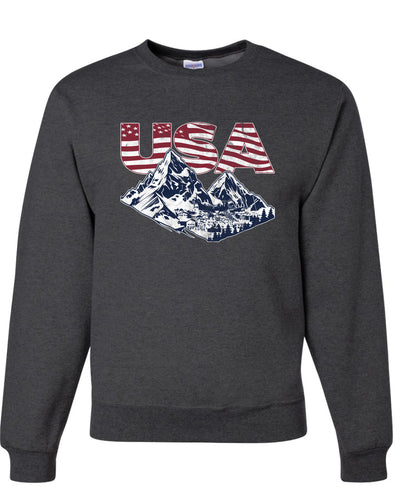 USA Winter Team Sports Fan Collection | USA Flag Mountainscape Sweater, Unisex Crewneck Sweatshirts