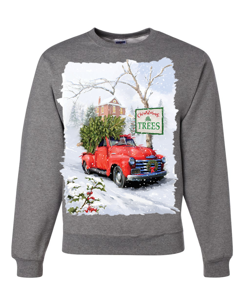 Winter Merry Christmas Trees Festive Red Truck Merry Christmas Unisex Crewneck Graphic Sweatshirt