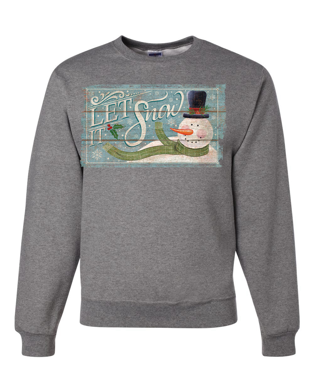 Let it Snow Green Scarf Snowman Merry Christmas Unisex Crewneck Graphic Sweatshirt