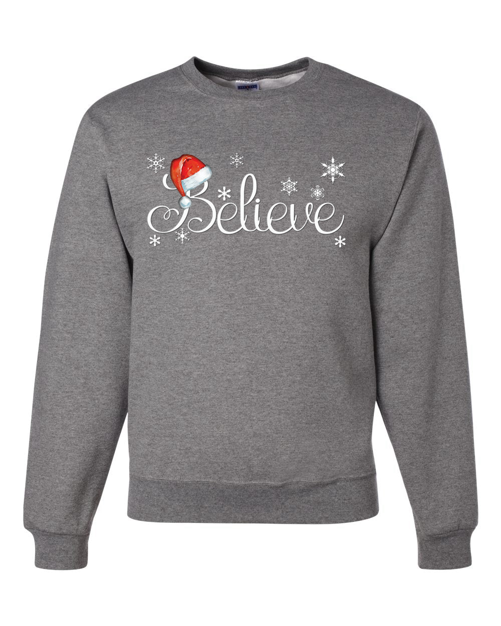 Santa Hat Snowflake Believe Merry Christmas Unisex Crewneck Graphic Sweatshirt