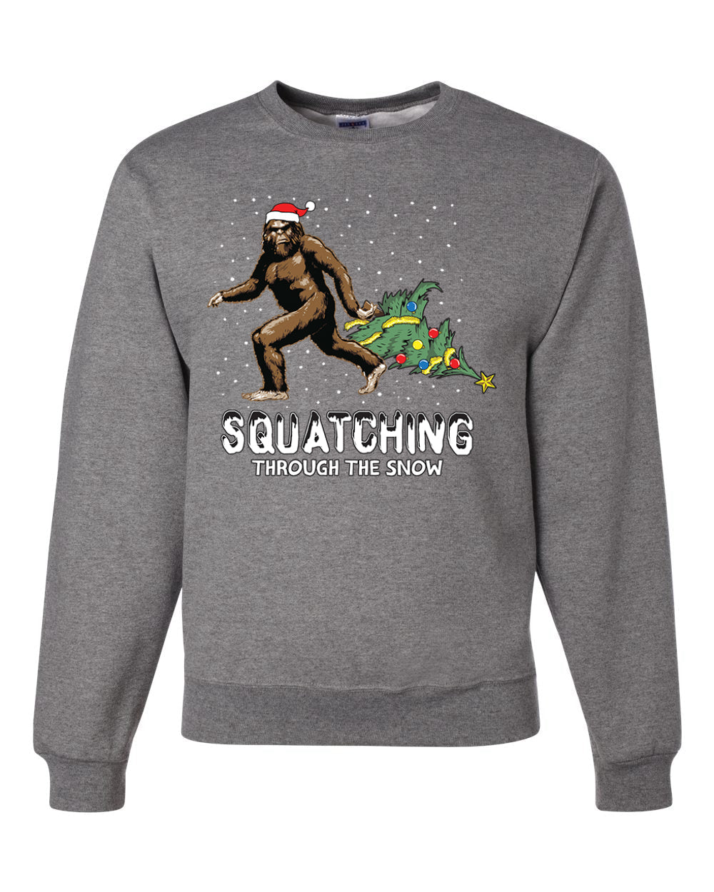Squatching Through the Snow Bigfoot Merry Christmas Unisex Crewneck Graphic Sweatshirt