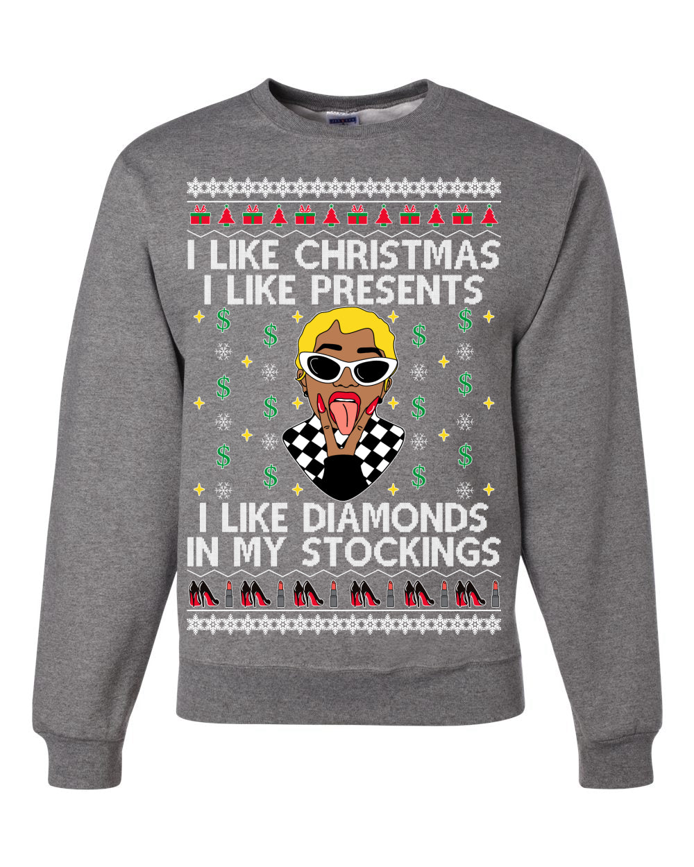 I Like Christmas, I like Presents Cardi Ugly Christmas Sweater Unisex Crewneck Sweatshirt