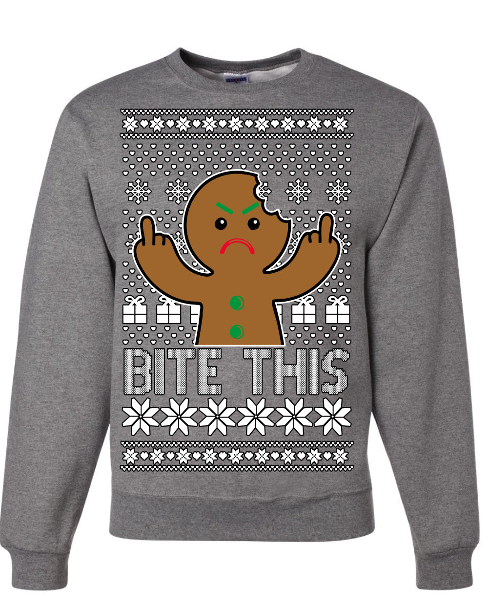 Bite This Funny Gingerbread Cookie Middle Finger Ugly Christmas Sweater Crewneck Sweatshirt