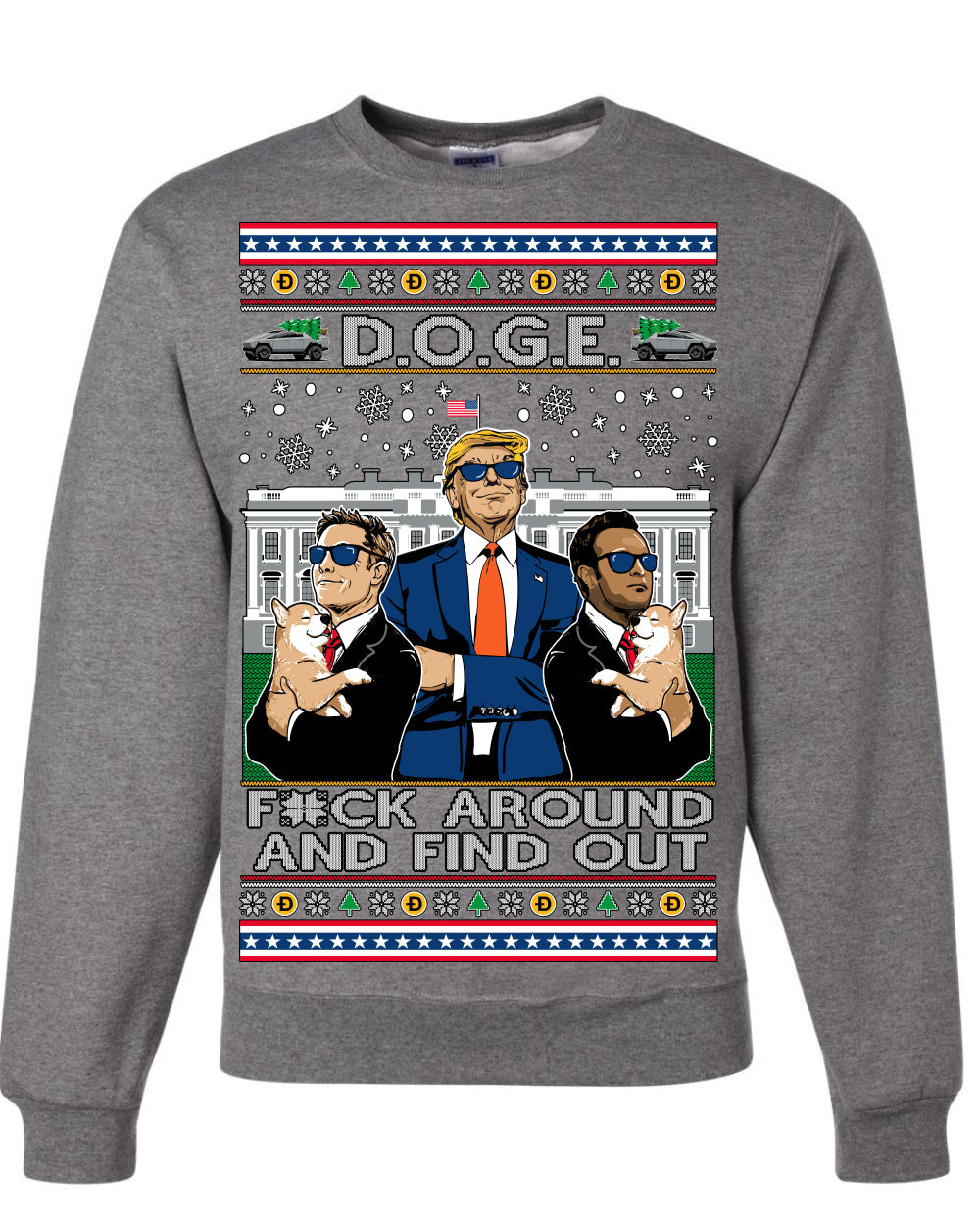 Doge F Around and Find Out Donald Trump Elon Vivek MAGA Ugly Christmas Sweater Crewneck Sweatshirt