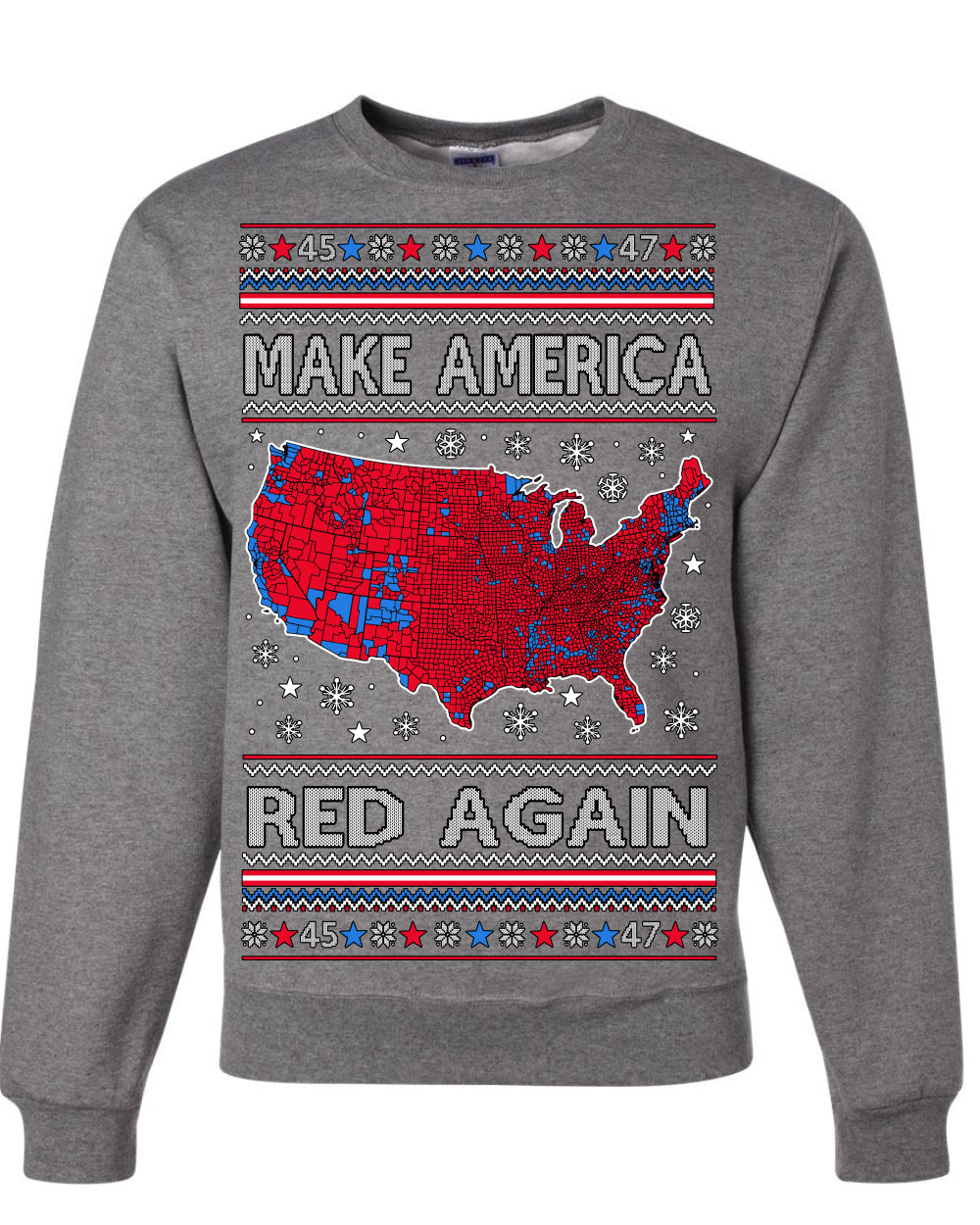 Make America Red Again USA Map Trump 2024 Ugly Christmas Sweater Crewneck Sweatshirt
