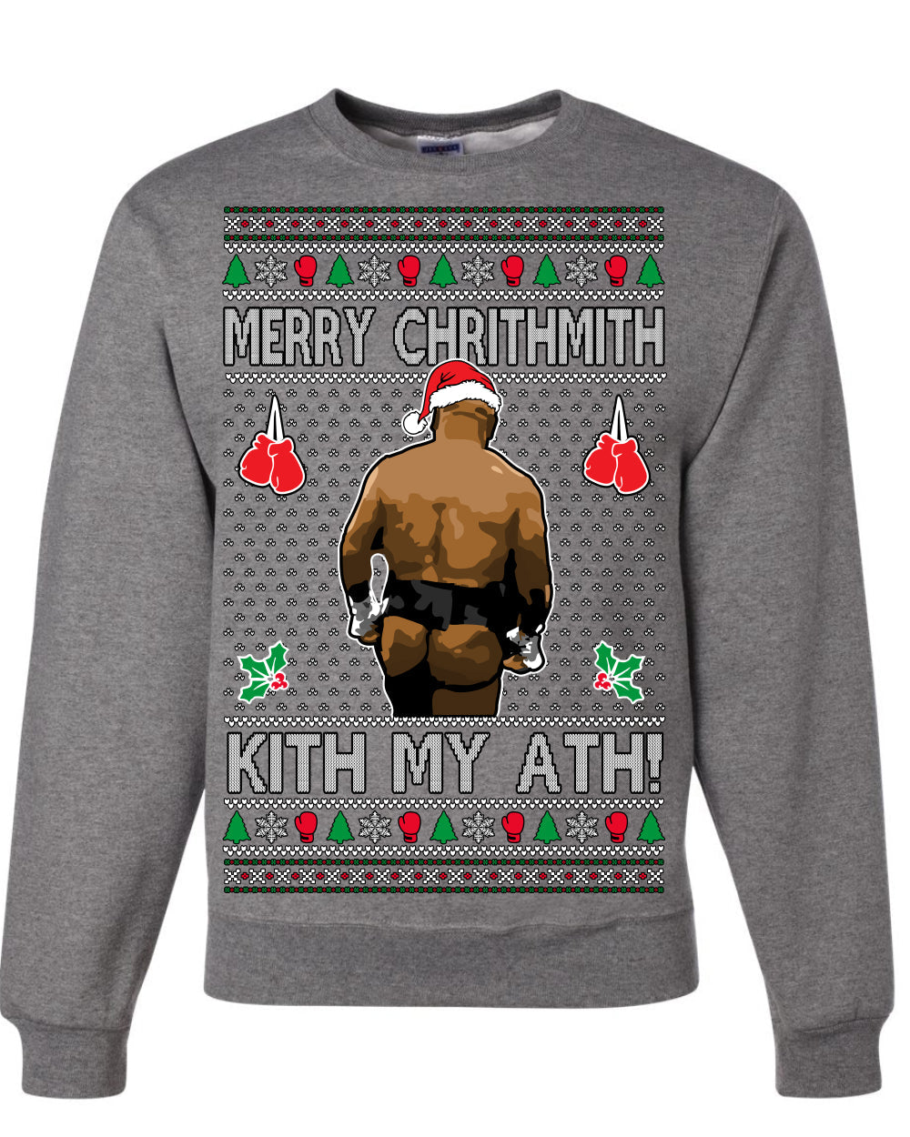Merry Chrithmith Kith My Ath, Butt Viral Kiss My Ass Boxing Fight Meme, Funny Ugly Christmas Sweater Crewneck Sweatshirt