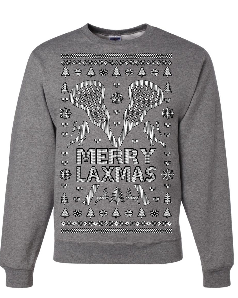 Merry Laxmas Funny Lacrosse Sports LAX Teen Sports Pun Ugly Christmas Sweater Crewneck Sweatshirt