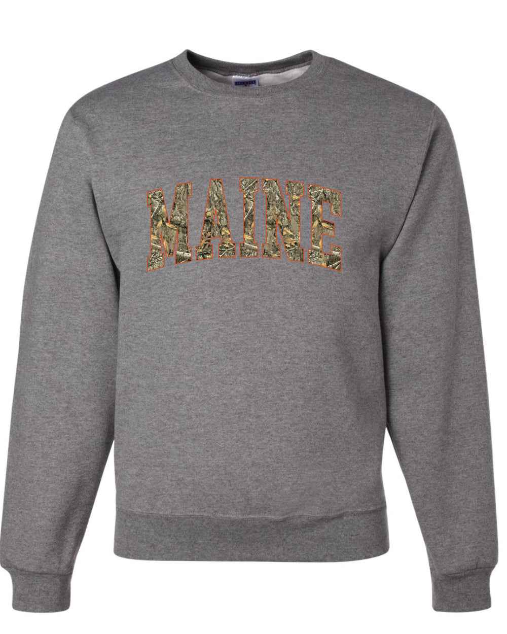 Maine  Camo Fill Orange Outline Sweater, Unisex Crewneck Sweatshirts