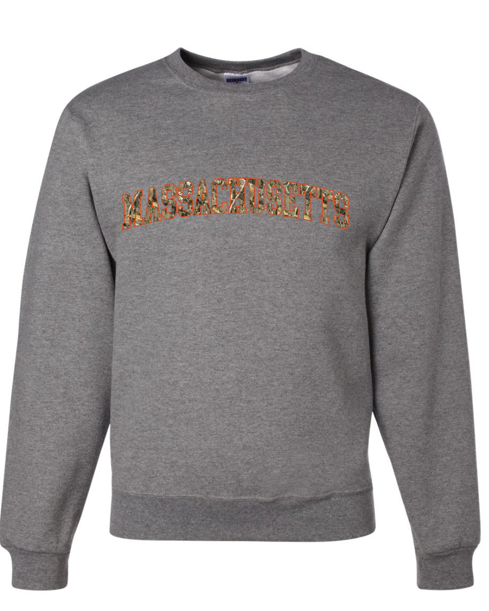 Massachusetts  Camo Fill Orange Outline Sweater, Unisex Crewneck Sweatshirts