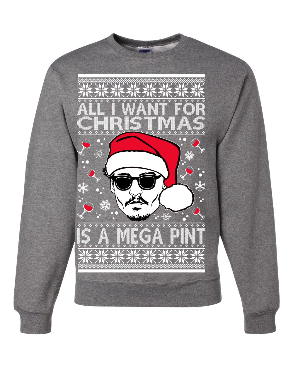Johnny D All I Want For Christmas is a Mega Ugly Christmas Sweater Unisex Crewneck Sweatshirt