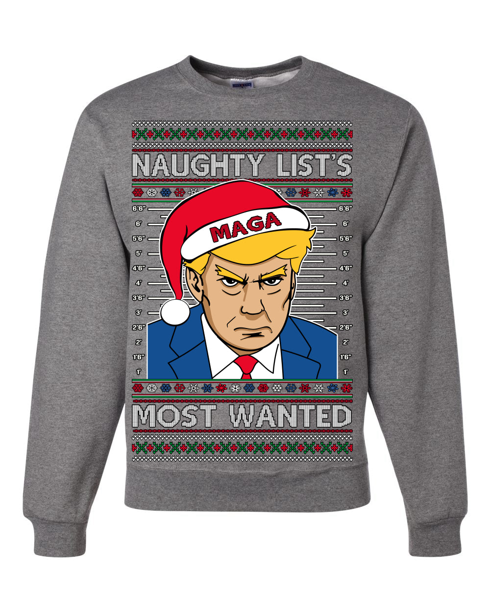 Naughty List's Most Wanted Trump Mugshot Ugly Christmas Sweater Unisex Crewneck Sweatshirt