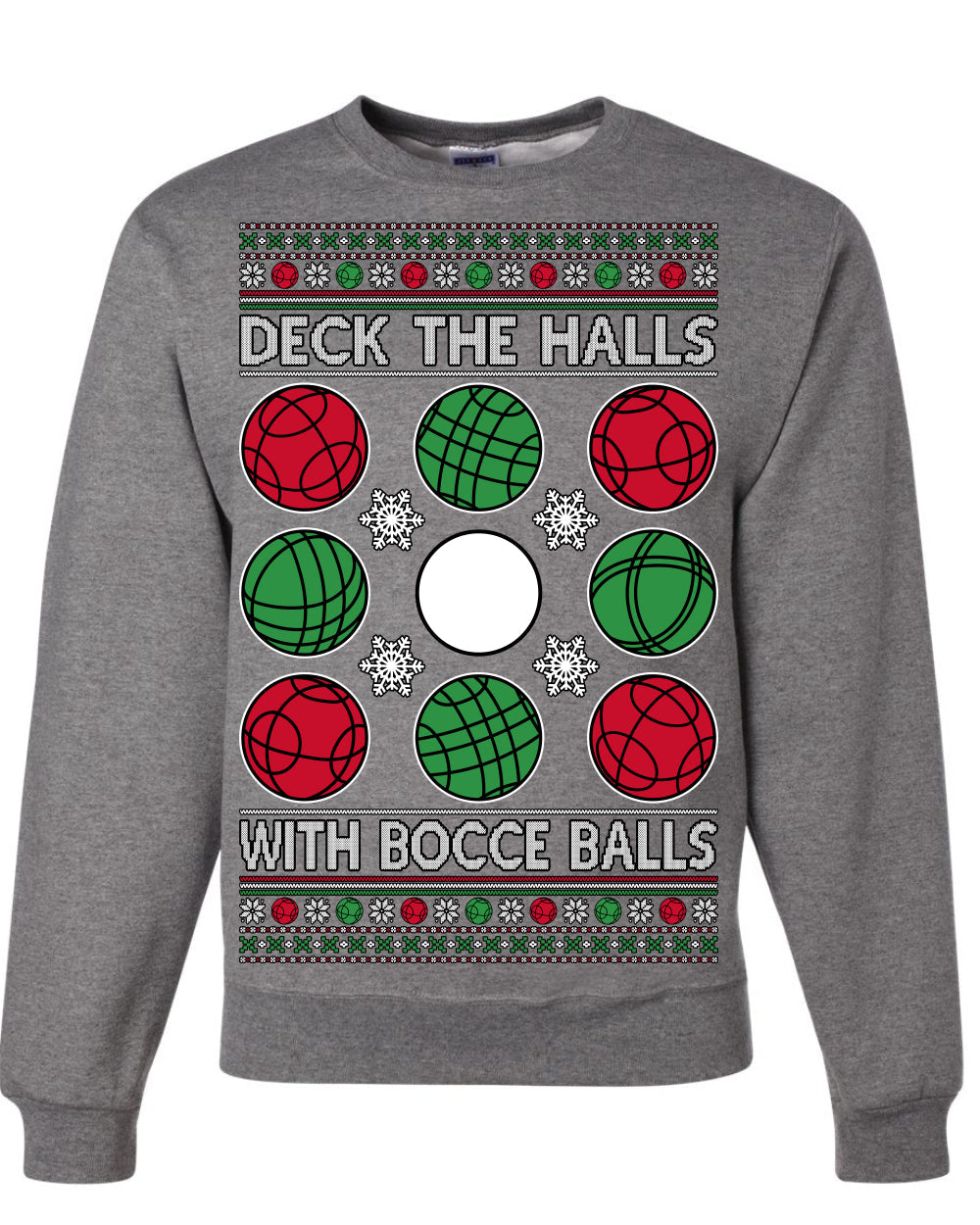 Deck the Halls with Bocce Balls, Funny Classic Italy Italian Sports Ugly Christmas Sweater Crewneck Sweatshirts