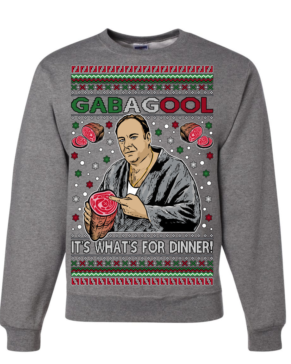 Gabagool It's What's for Dinner, Funny Tony Italian NJ New Jersey Mafia, Classic TV Show Ugly Christmas Sweater Crewneck Sweatshirt