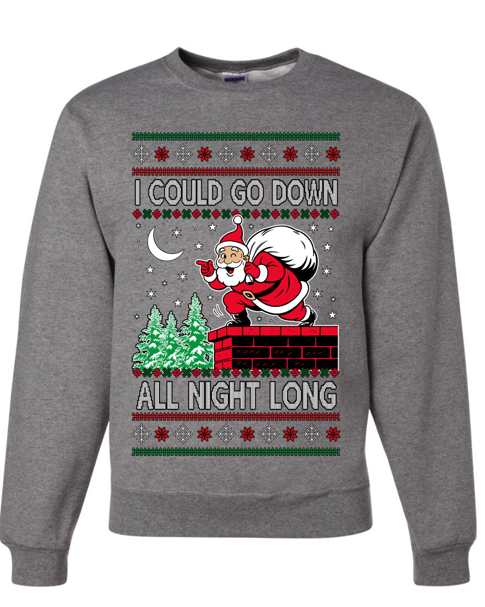 I Could Go Down All Night Long, Ugly Christmas Unisex Sweater, Crewneck Sweatshirts