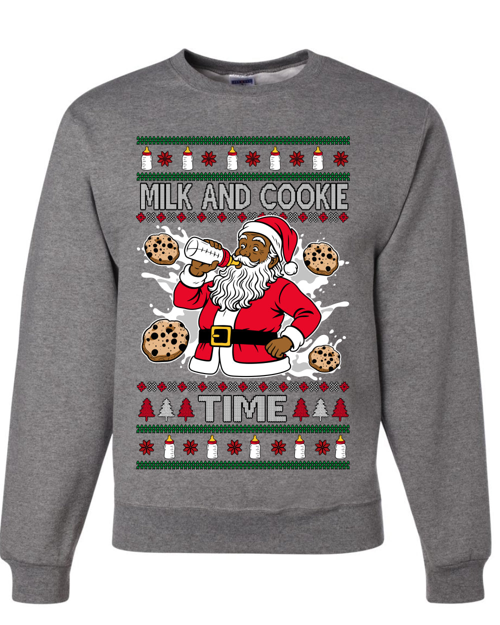 Milk And Cookie Time Christmas Sweater, Unisex Ugly Christmas Crewneck Sweatshirts
