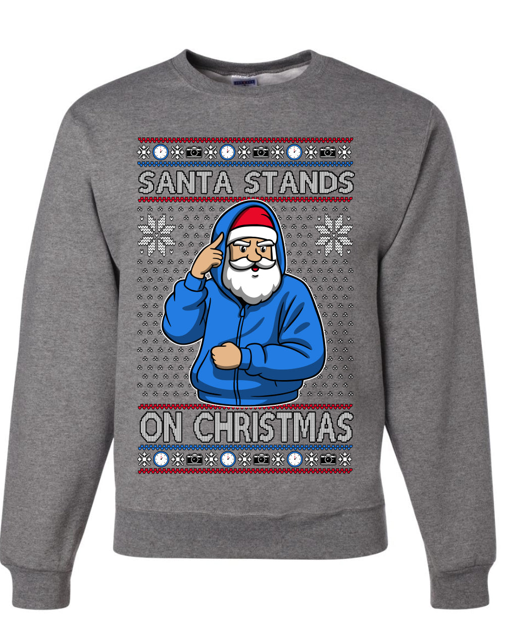Santa Stands On Christmas, Unisex Ugly Christmas Sweater, Crewneck Sweatshirts
