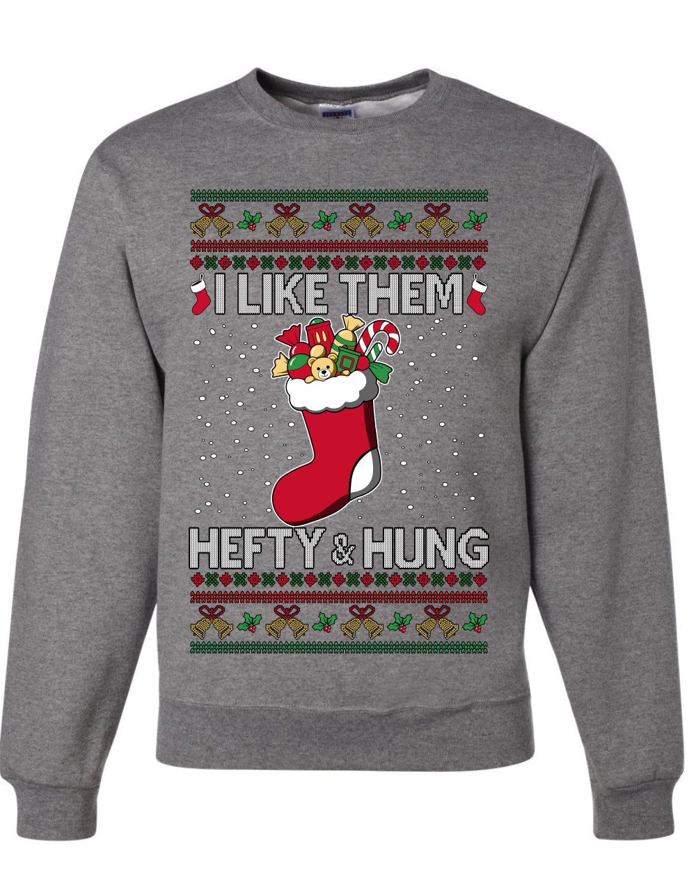 Hefty And Hung Christmas Sweater, Funny Unisex Ugly Christmas Crewneck Sweatshirts