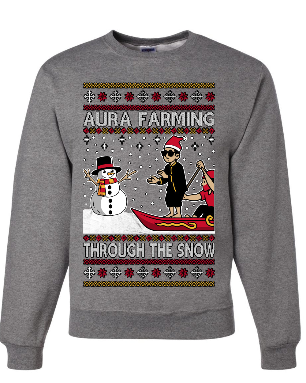 Aura Farming Through The Snow Meme, Unisex Ugly Christmas Sweater, Crewneck Sweatshirts