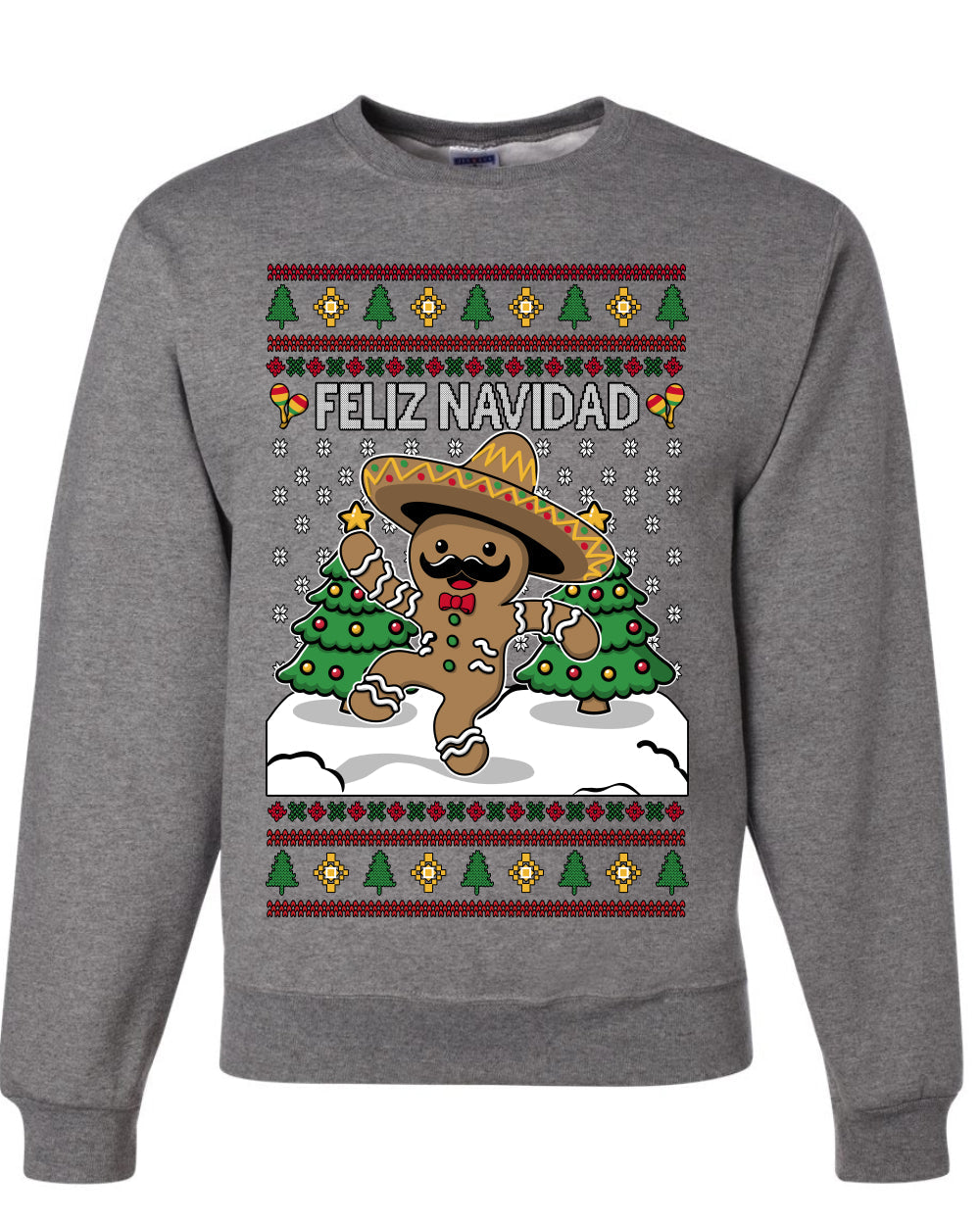 Feliz Navidad Dancing Gingerbread Man, Unisex Ugly Christmas Sweater, Crewneck Sweatshirts