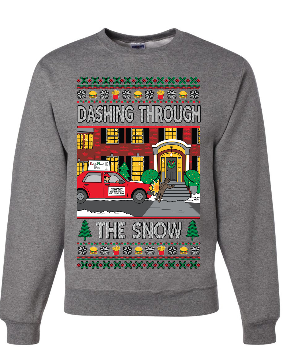 Dashing Through The Snow Classic 90s Holiday Movie, Unisex Ugly Christmas Sweater Crewneck Sweatshirts