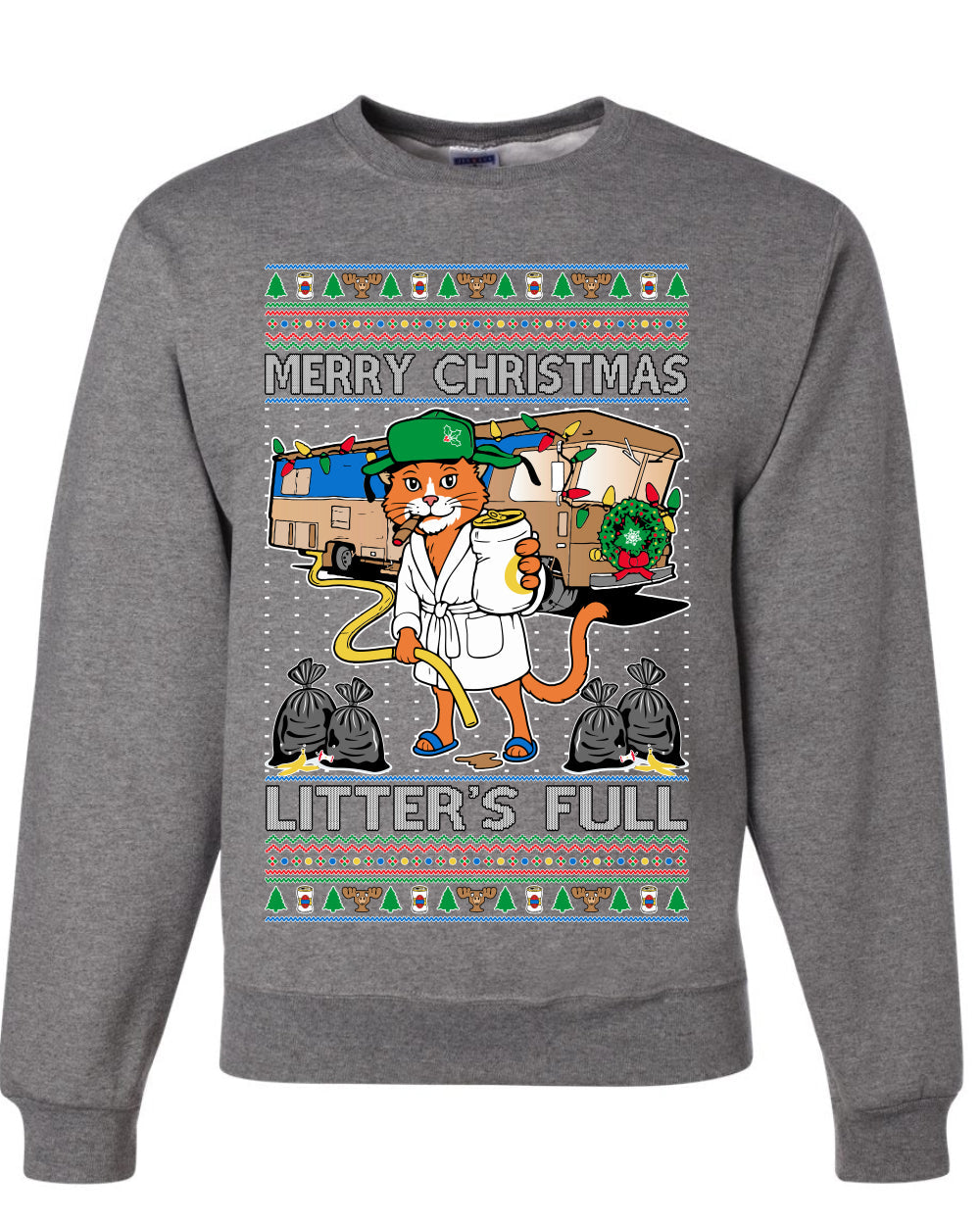 Litters Full Cat, Unisex Ugly Christmas Sweater Crewneck Sweatshirts