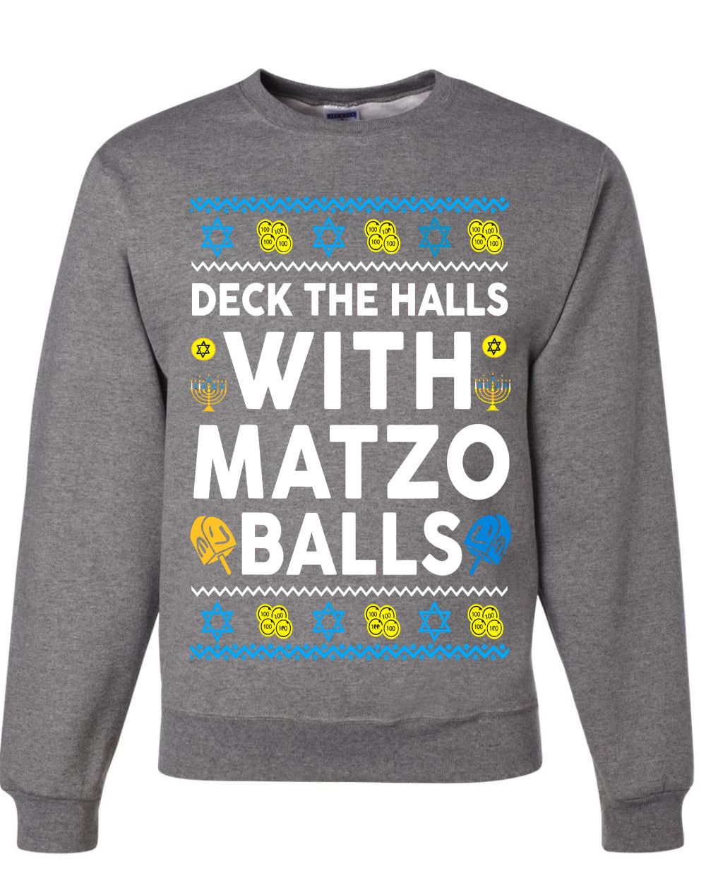 Deck The Halls With Matzo Balls Hanukkah, Unisex Ugly Christmas Sweater Crewneck Sweatshirts