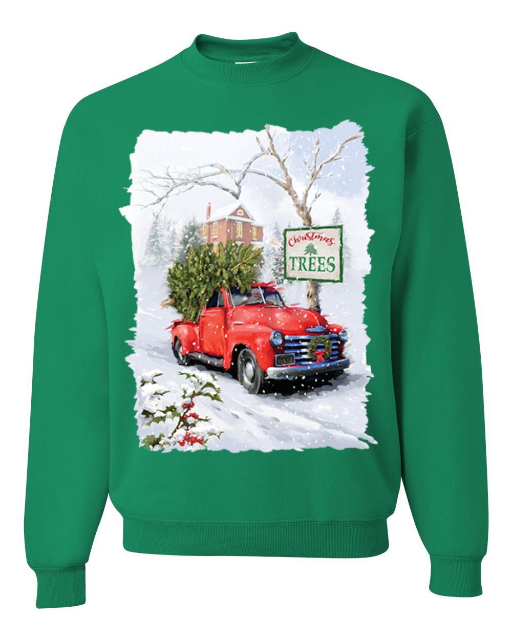 Winter Merry Christmas Trees Festive Red Truck Merry Christmas Unisex Crewneck Graphic Sweatshirt