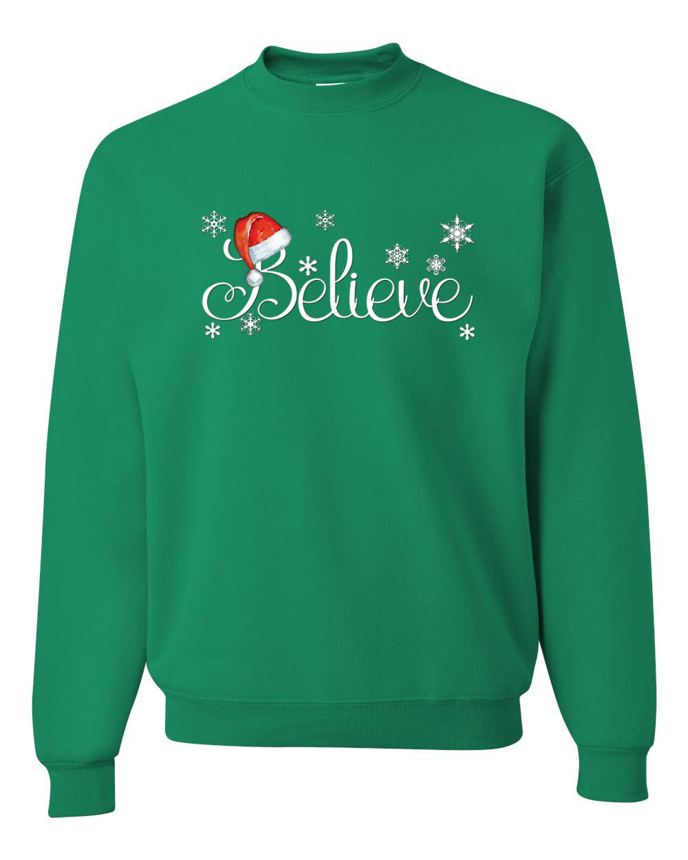 Santa Hat Snowflake Believe Merry Christmas Unisex Crewneck Graphic Sweatshirt