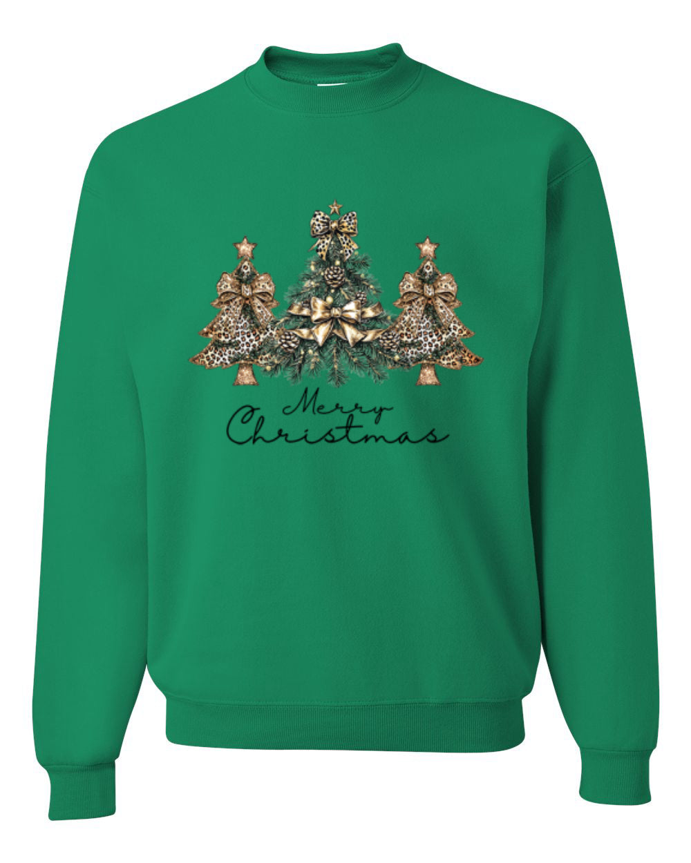 Merry Christmas Gold Glitter Christmas Tree Design, Unisex Christmas Sweater, Crewneck Sweatshirts