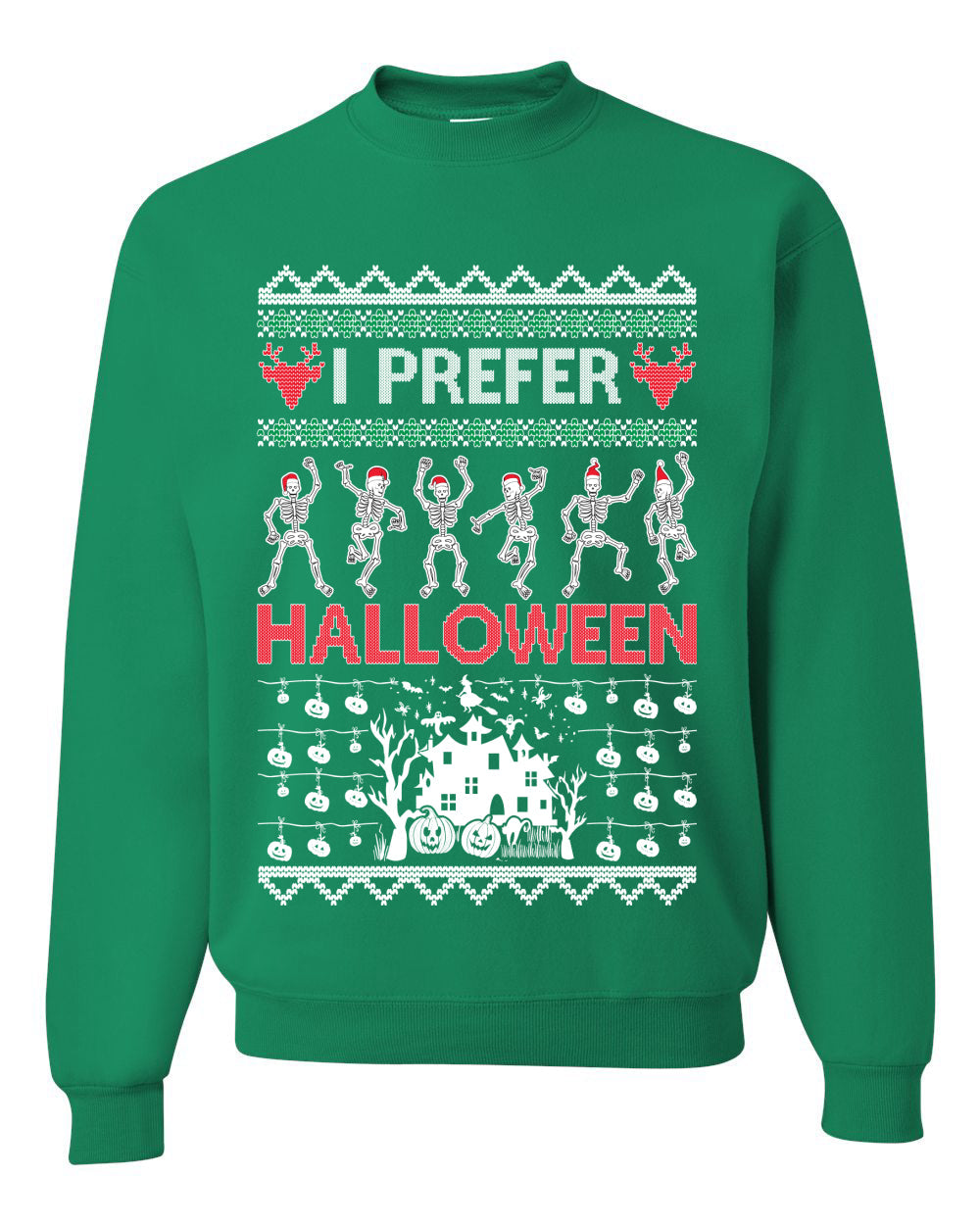 I Prefer Halloween Dancing Skeletons Ugly Christmas Sweater Unisex Crewneck Sweatshirt