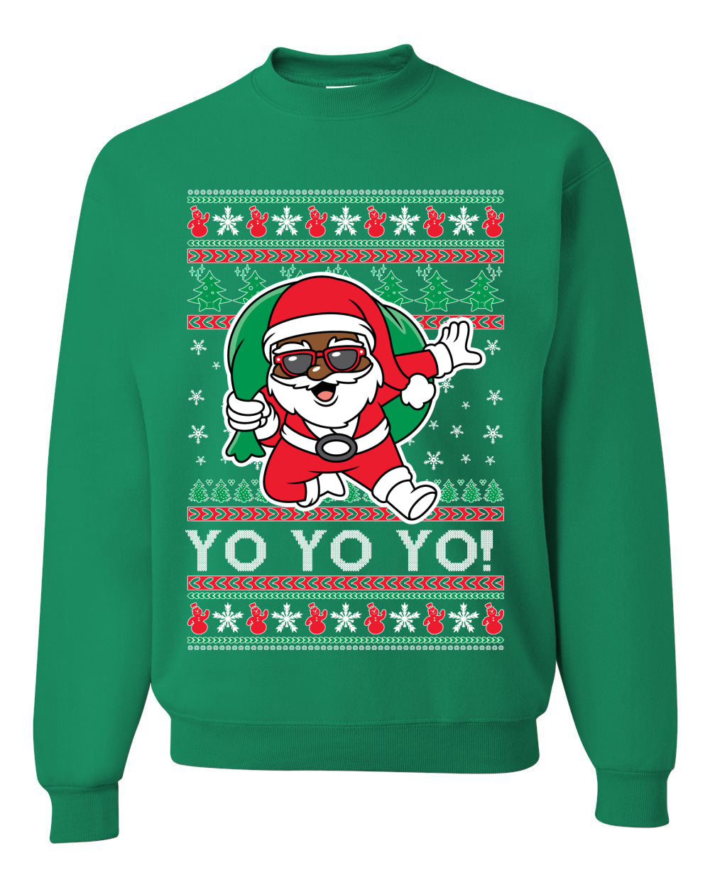 Yo Yo Yo Black Santa Ugly Christmas Sweater Unisex Crewneck Sweatshirt