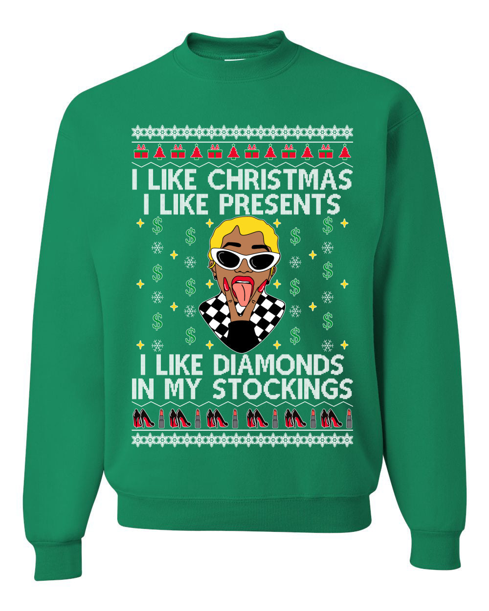 I Like Christmas, I like Presents Cardi Ugly Christmas Sweater Unisex Crewneck Sweatshirt