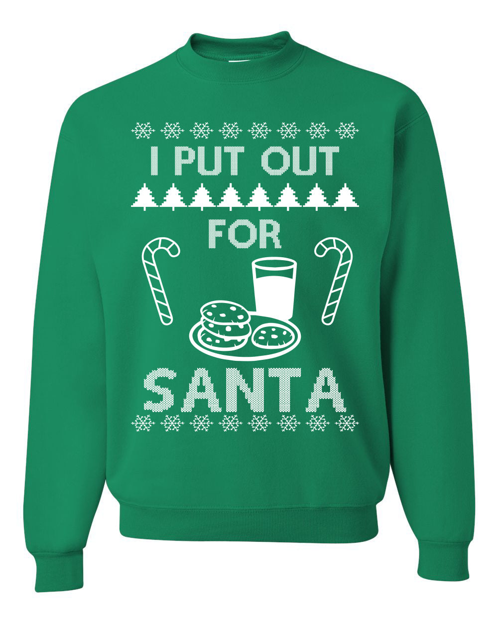 I Put Out For Santa Cookies And Milk White Ugly Christmas Sweater Unisex Crewneck Sweatshirt