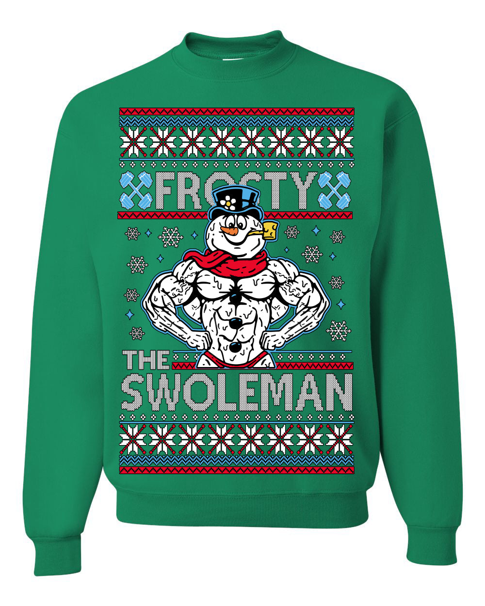 Frosty the Swoleman Funny Workout Lifting Snowman MovieUgly Christmas Sweater Crewneck Sweatshirt