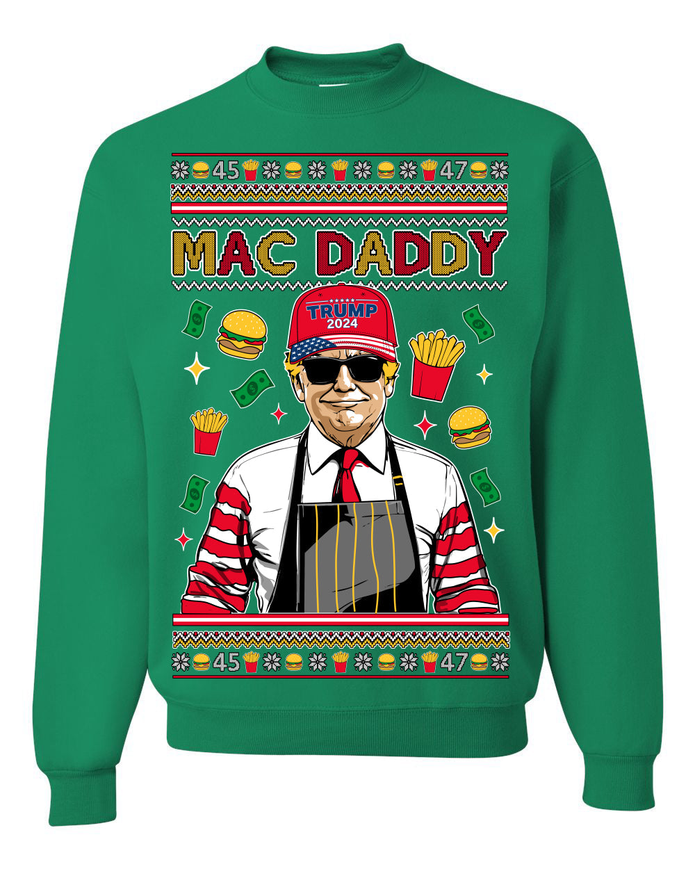 Mac Daddy Funny Viral Trump Meme Fast Food Fries Burgers Ugly Christmas Sweater Crewneck Sweatshirt