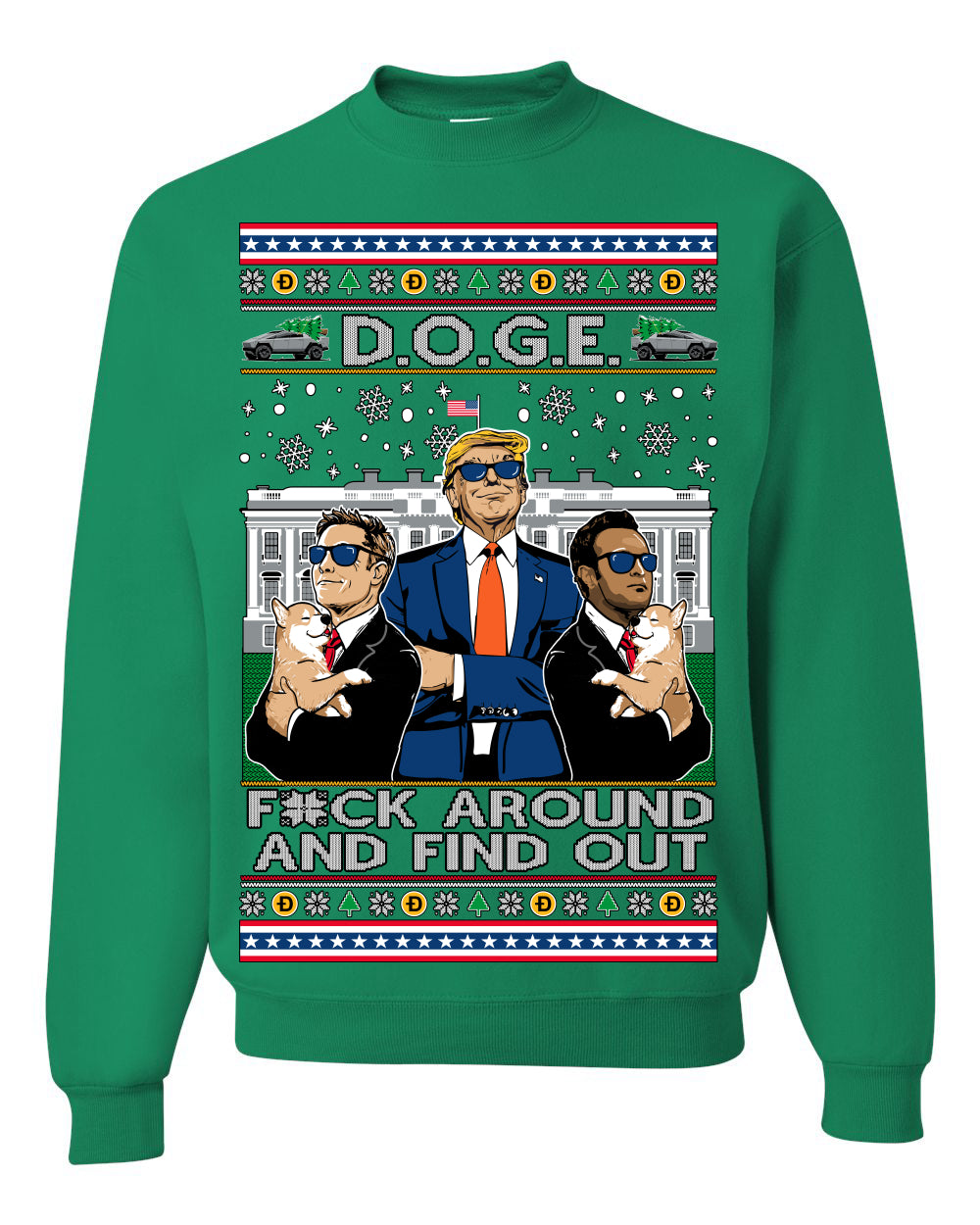 Doge F Around and Find Out Donald Trump Elon Vivek MAGA Ugly Christmas Sweater Crewneck Sweatshirt