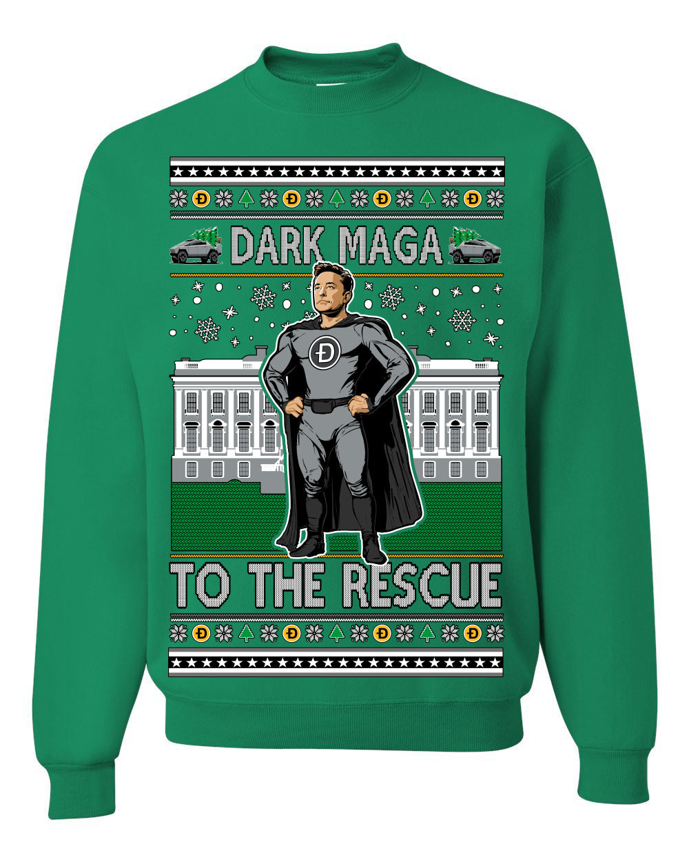 Dark MAGA to the Rescue Elon Superhero Doge Crypto Ugly Christmas Sweater Crewneck Sweatshirt