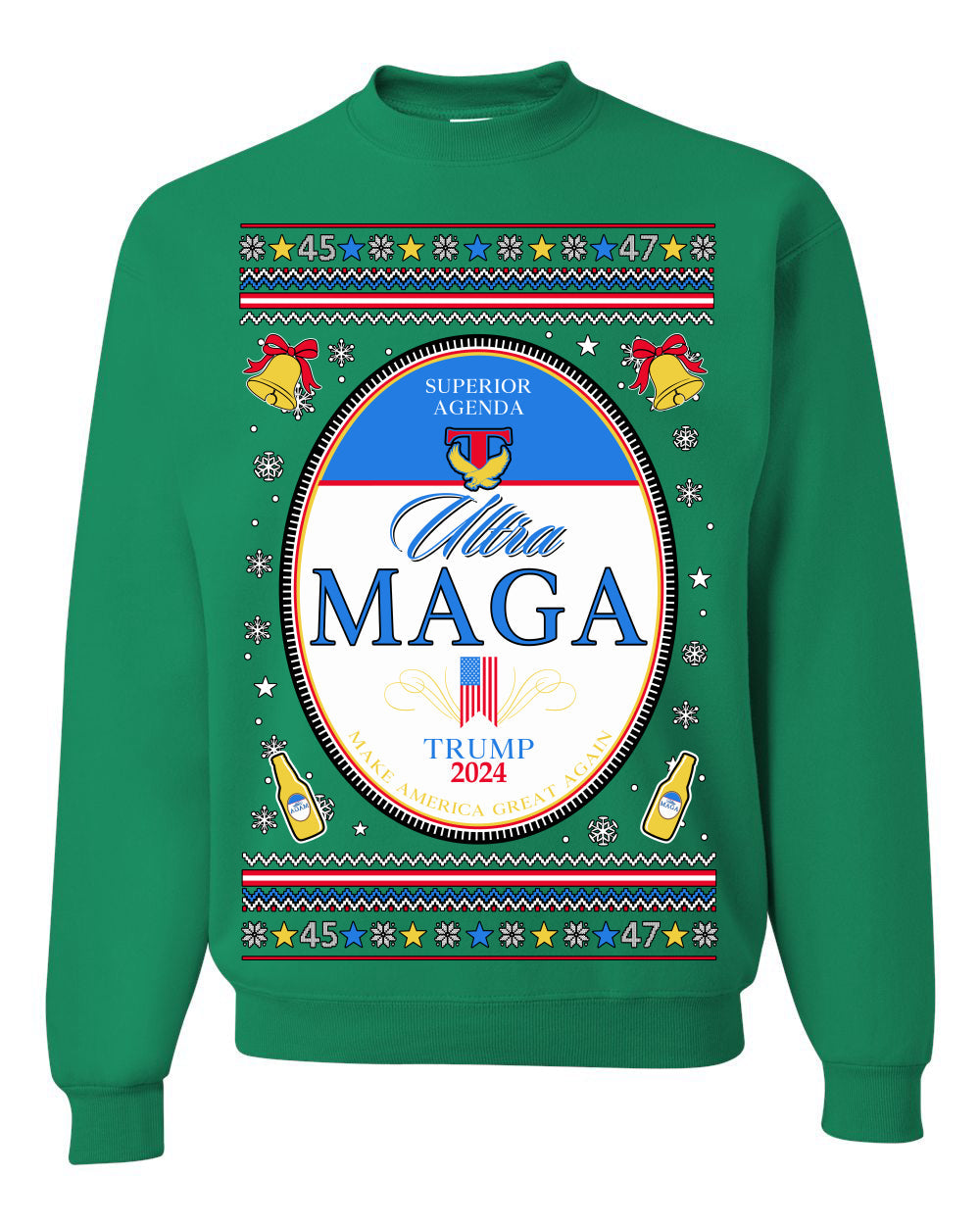 Ultra MAGA Superior Agenda Trump 2024 Funny Beer Logo Ugly Christmas Sweater Crewneck Sweatshirt