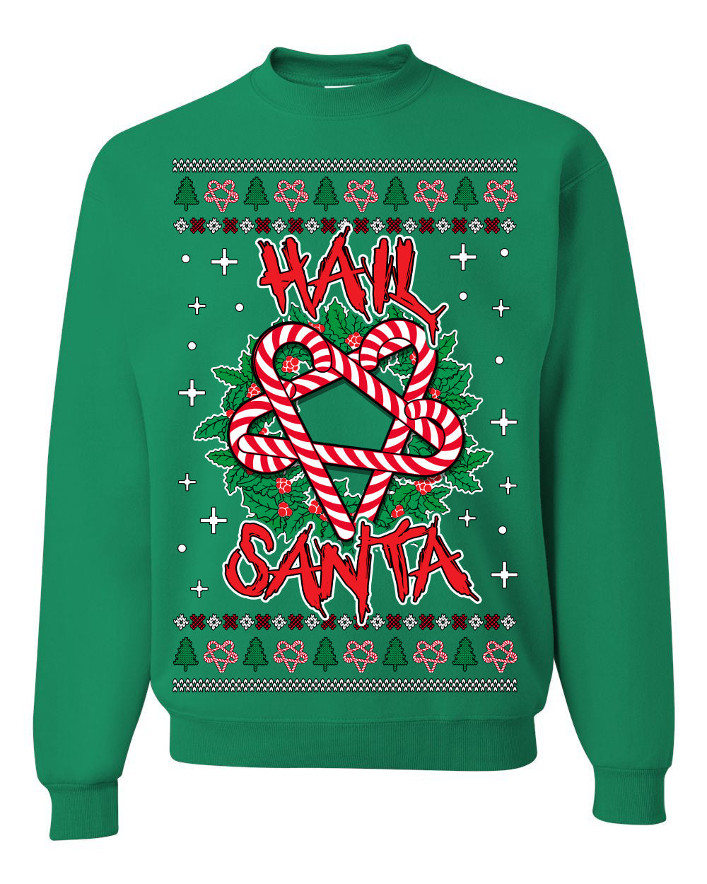 Hail Santa Funny Satanic Candy Devil Heavy Metal Satan Ugly Christmas Sweater Crewneck Sweatshirt