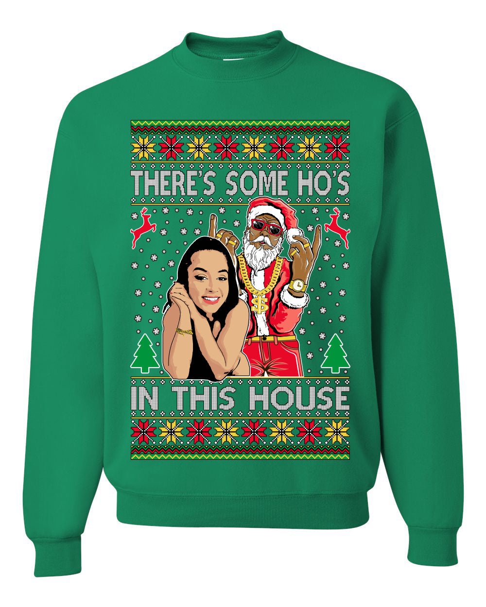 Santa the Plug Hos In This House Ugly Christmas Sweater Unisex Crewneck Sweatshirt