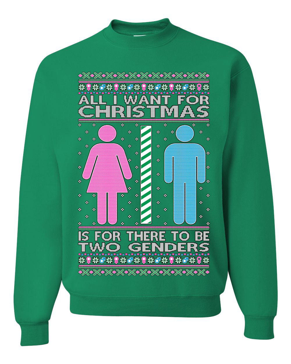 All I Want For Christmas Is For There To Be Two Genders Ugly Christmas Sweater Unisex Crewneck Sweatshirt