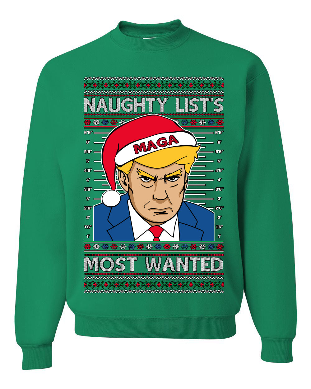 Naughty List's Most Wanted Trump Mugshot Ugly Christmas Sweater Unisex Crewneck Sweatshirt