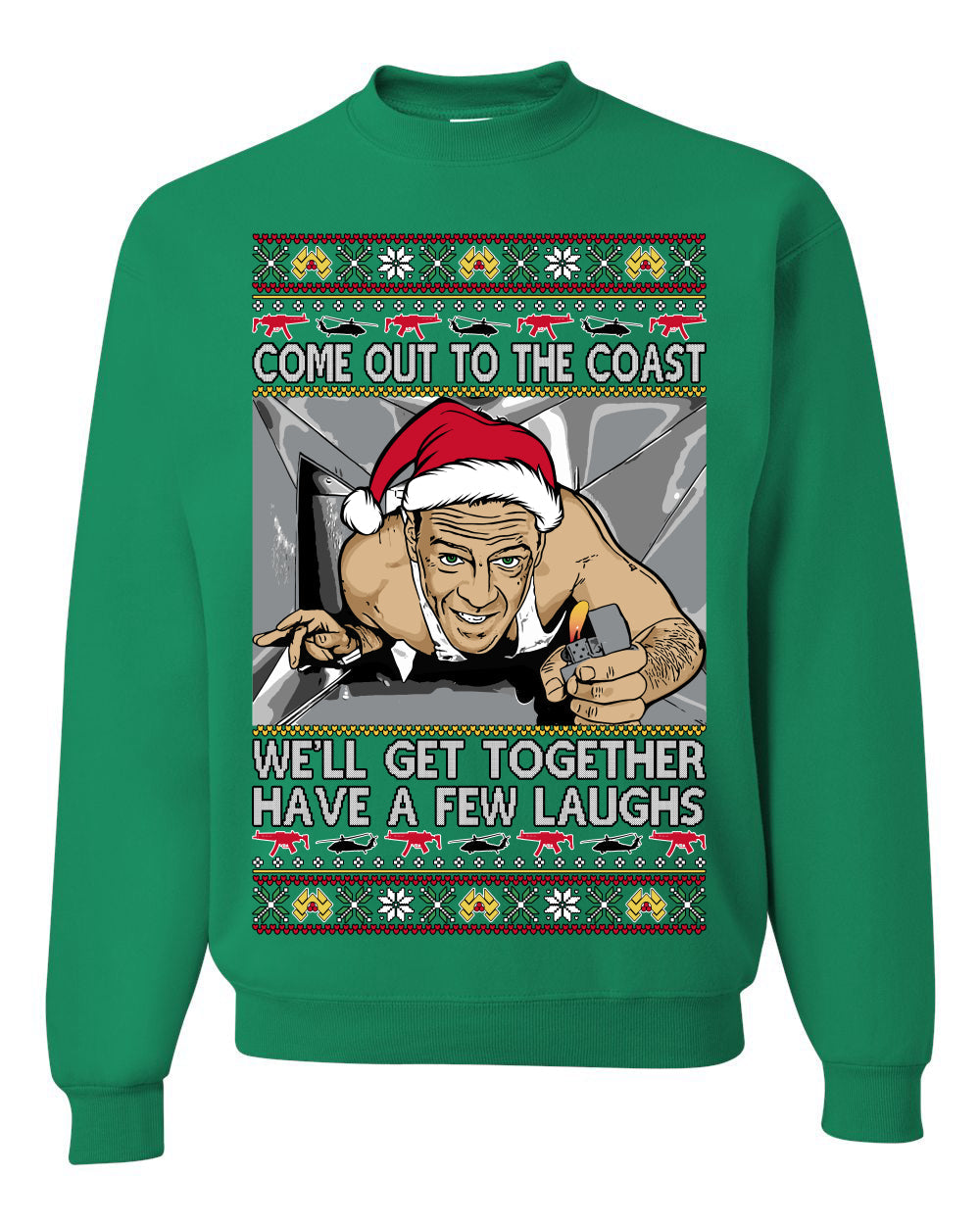 Come Out to the Coast Have a Few Laughs Die Hard McClane Ugly Christmas Sweater