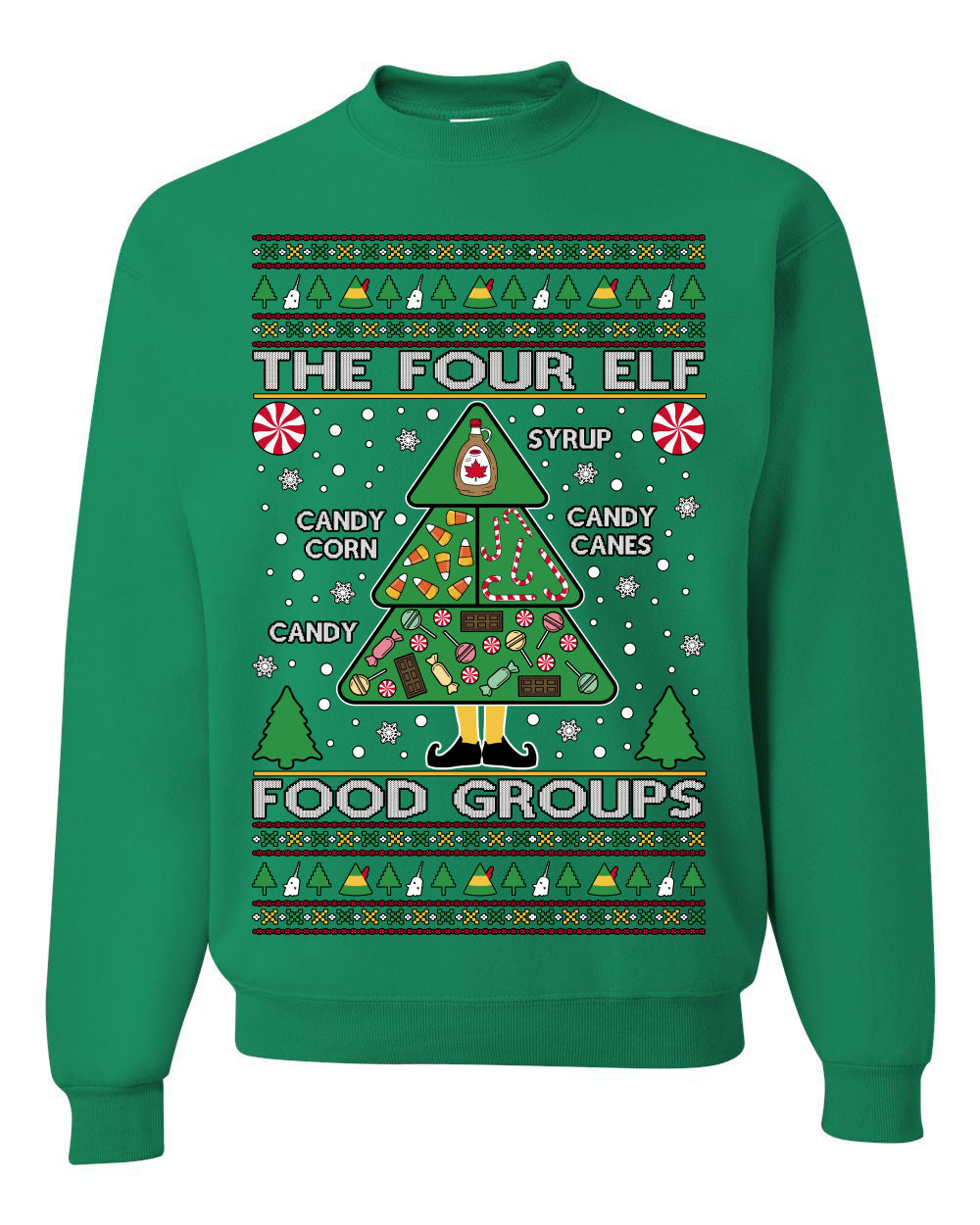 The Four Elf Food Groups Candy Canes Syrup Funny Ugly Christmas Sweater