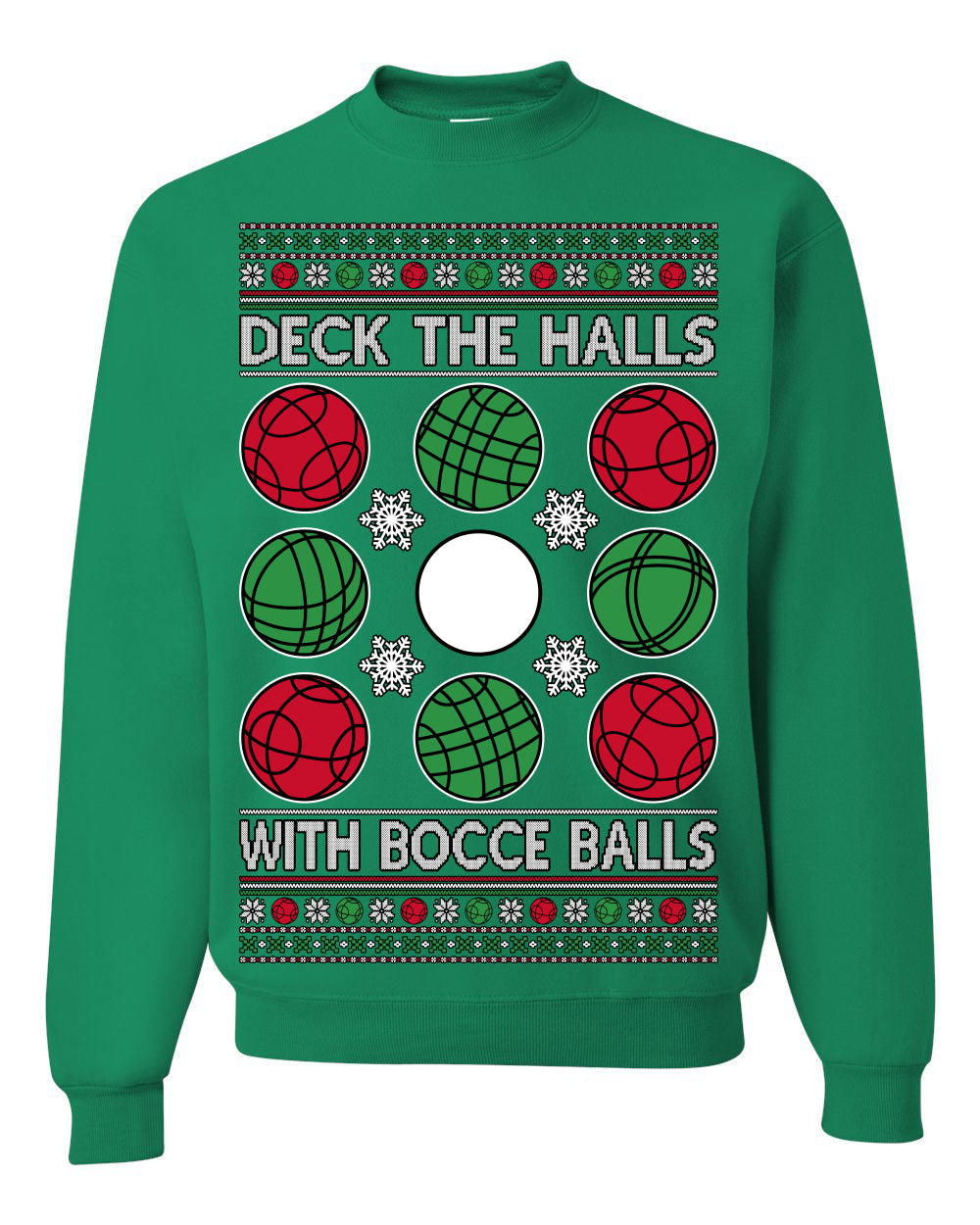Deck the Halls with Bocce Balls, Funny Classic Italy Italian Sports Ugly Christmas Sweater Crewneck Sweatshirts