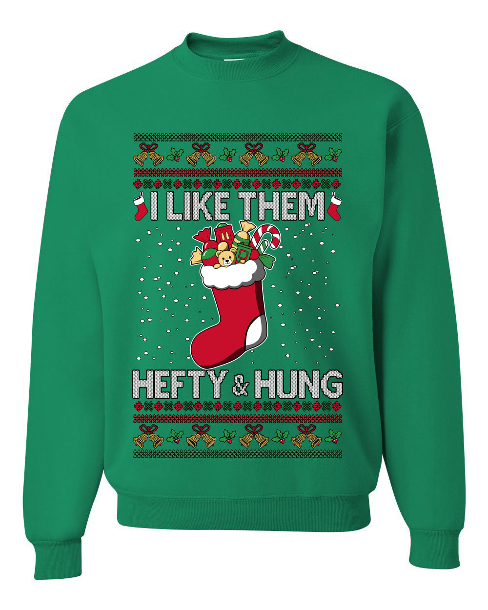 Hefty And Hung Christmas Sweater, Funny Unisex Ugly Christmas Crewneck Sweatshirts