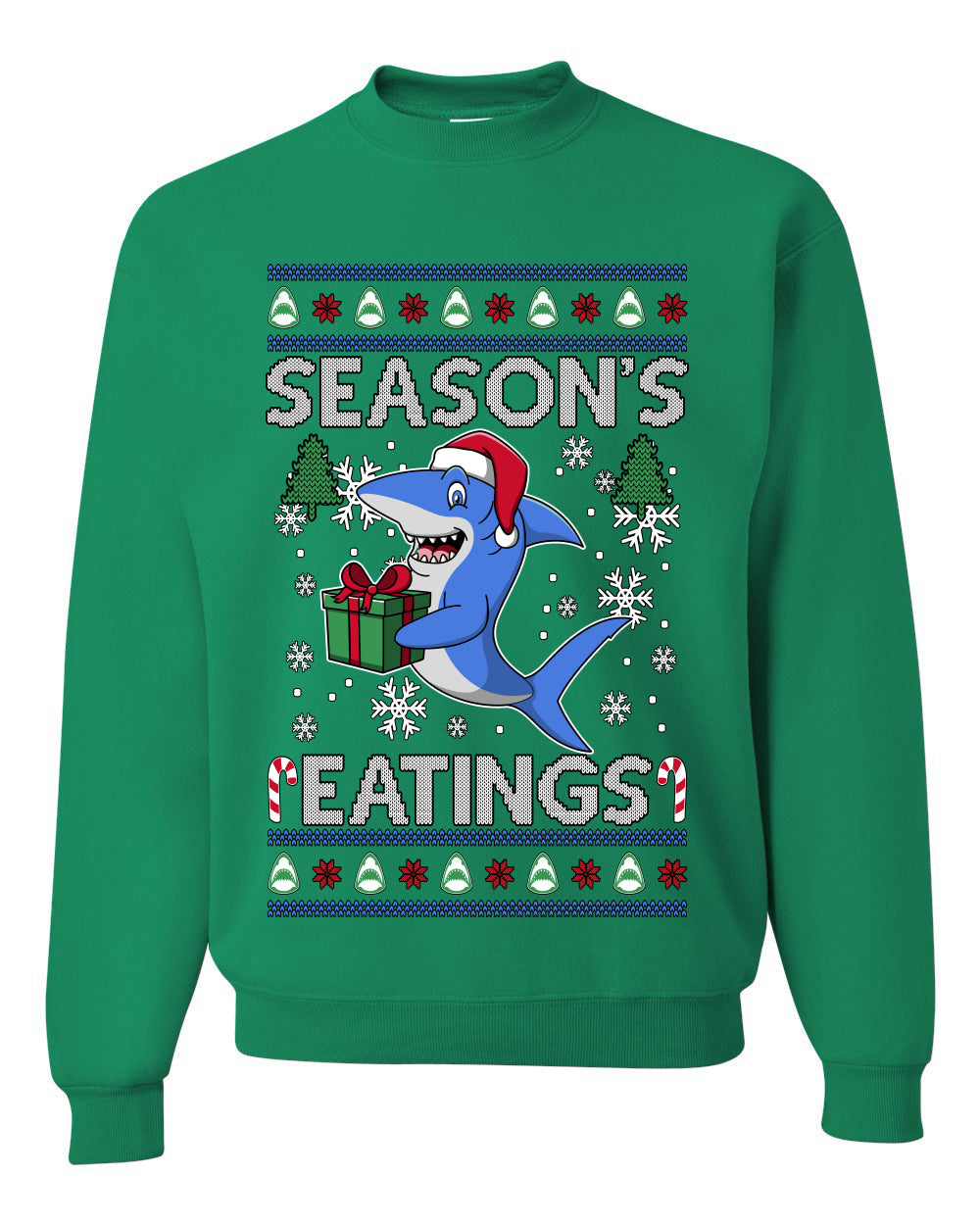 Season's Eatings Shark, Unisex Ugly Christmas Sweater Crewneck Sweatshirts